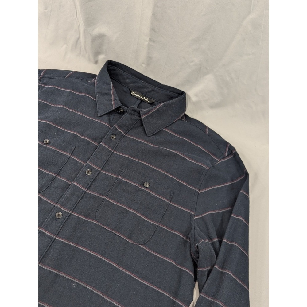 Travis Mathew Shirt Mens Large Horizontal Stripe Flannel Golf Outdoors Preppy